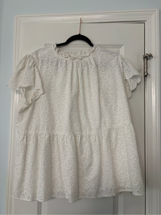 crown & ivy Tops - crown & ivy White Eyelet Ruffle Neck Tunic